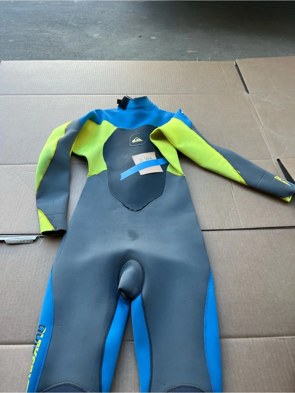 Quiksilver Kids Blue, Neon Green & Gray Full Sleeve Shorty Wetsuit